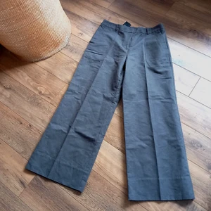 Next Tailoring size 14 R Khaki Green soft linen blend wide leg trousers W34 L31 - Picture 1 of 9