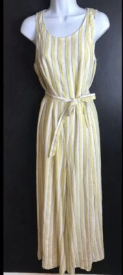 New RACHEL ZOE Yellow Linen Jumpsuit Cabana Canopy Striped Romper Wide Leg Sz 4 - Image 1 of 4