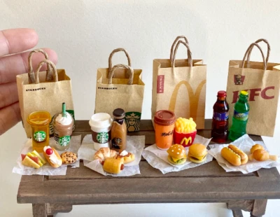 1:12 handmade bags coffee Dollhouse Miniature clay fast food hamburger Store - Image 1 of 4