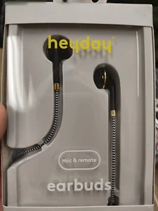 Heyday Braided Cable Molded Earbuds Mic And Remote Matte Black With Gold Tone - Picture 1 of 6