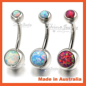 Opal Stone Gem Belly Ring Navel Belly Button Bar Body Piercing Surgical Steel - Picture 1 of 17