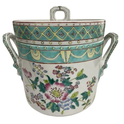 Antique Chinese Fruit Cooler Famille Rose Butterfly Export Pottery  Canister - Image 1 of 4
