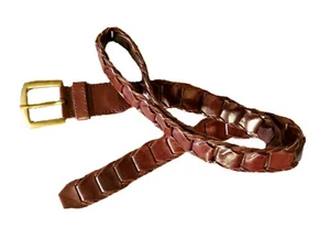 Cinturón Marrón Vintage Eslabón de Cuero Genuino Talla ML 42" Hebilla de Latón Retro Clásico - Imagen 1 de 8