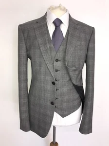 REISS - Mens Slim Fit 3 PIECE GREY Check WOOL SUIT - 38 Reg - W32 L32 - GORGEOUS - Picture 1 of 16