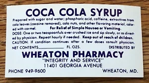 Etichetta Coca-Cola Vintage Originale Sciroppo di Coca Cola Wheaton Farmacia Wheaton MD 1950s - Foto 1 di 4