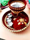 Pooja Thali Traditional Decorative Pooja thali Gift Red, 11 inch