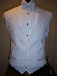 Men's Solid White 4 Button Formal Vest with Bowtie Option - Picture 1 of 4