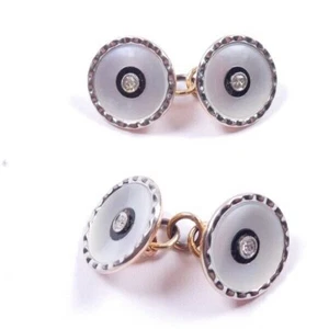 Gemelos de diamante ónix madre perla 9 quilates oro rosa y platino - Imagen 1 de 8
