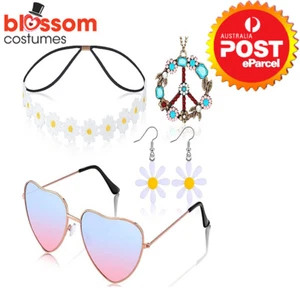 N1039 Love Hippie Disco 60s 70s Costume Earrings Glasses Headband Peace Necklace - Picture 1 of 9