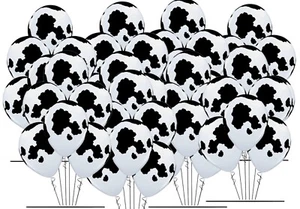 50 Cow Print Black White Latex 11" Balloons Birthday Party Set WITH Ribbon Rolls - Picture 1 of 2