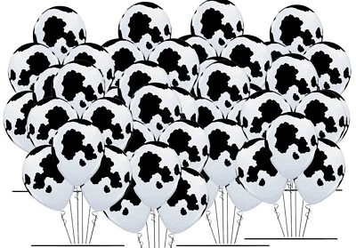 50 Cow Print Black White Latex 11" Balloons Birthday Party Set WITH Ribbon Rolls - Image 1 of 2