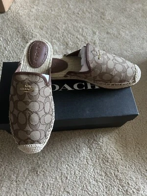 New Coach G4841 Caley Signature Jacquard Espadrille Size 6.5 B Khaki Saddle - Image 1 of 4