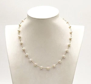 14K Solid Yellow Gold Freshwater Pearls Station Necklace 8grms. - Picture 1 of 5