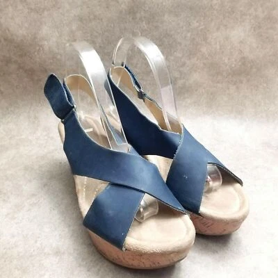 Sandalias de plataforma de cuña con tira trasera azules talla 9,5 de lavandería china para mujer DA-001 Foto 1 de 4
