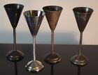 4 Vintage Silver Plate on Brass Cordial Wine Sherry Cups with Stems/Pedestals