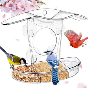 Window Bird Feeder with Strong Suction Cups - Upgraded 2024 Clear Bird Feeder, - Picture 1 of 3