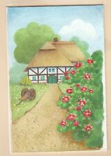 1981 VERSLEY - Handmalerei - Fachwerkhaus mit Strohdach , Blumen und ...