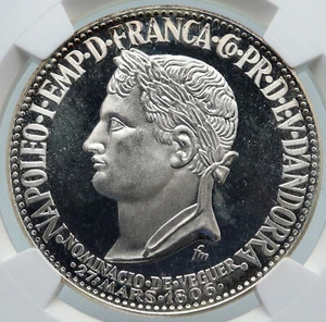 1964 ANDORRA Napoleon Bonaparte VINTAGE Proof Silver 50 Diners Coin NGC i85460 - Picture 1 of 5