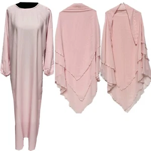 3 Pieces Women Layers Chiffon Khimar Jilbab and Abaya Islamic Muslim Prayer D...