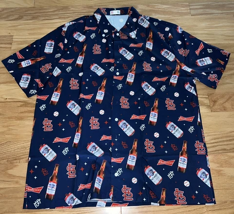 NEW St. Louis Cardinals SGA Adult XL Extra Large Budweiser All Over Print Shirt! Cover