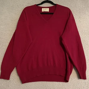 Vintage Selfridges John Waverley Gr. M V-Ausschnitt Pullover weinrot Schurwolle Schottland - Bild 1 von 7