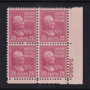 1938 PREXY William McKinley 25c Sc 829 MNH plate block OF 4 (CL - Picture 1 of 1