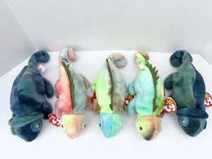 Lot of 5 TY Beanie Baby IGGY the Iguana tie-dye VERY RARE 1997 MWMT - Picture 1 of 11