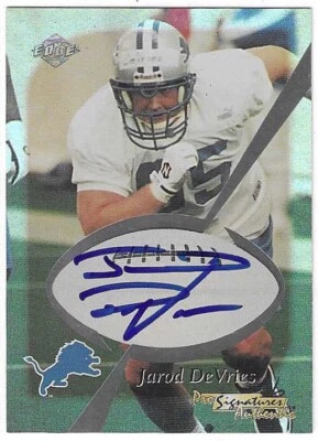 1999 COLLECTOR'S EDGE JAROD DEVRIES PRO SIGNATURES BLUE INK AUTO DETROIT LIONS - Image 1 of 2