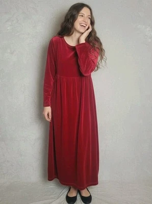 Cozy Vintage Woman's Red Burgundy Velvet Maxi Dress PM Holidays  - Image 1 of 4