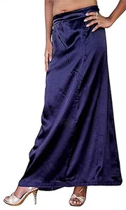 Women Stain Silk Petticoat Saree Underskirt Free Size Silk Petticoat Navy Blue - Picture 1 of 4