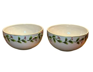 St. Nicholas Square Holly Jolly Cereal Bowl 6 Inch Christmas Ceramic Set Of Two - Picture 1 of 5