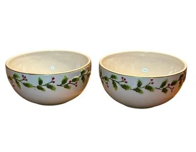 St. Nicholas Square Holly Jolly Cereal Bowl 6 Inch Christmas Ceramic Set Of Two - Image 1 of 4