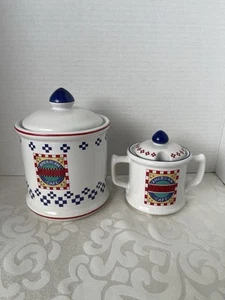 Signature Houseware Stoneware 2 Kitchen Canisters Sugar Tea Coffee Jam Storage - Picture 1 of 9