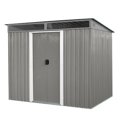 8x6 FT Outdoor Metal Storage Shed Garden Shed with Lockable Door Waterproof Gray - Image 1 of 4