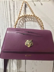Aldo Purple Handbag with Gold Tiger Accent and Chain Strap Damaged See PICs! - Picture 1 of 24