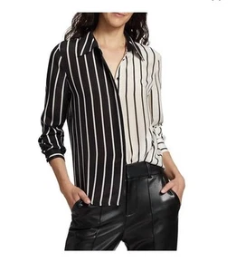 Alice + Olivia willa placket palazzo striped silk blouse for women Size S-NWT - Picture 1 of 4