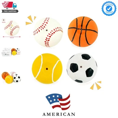 4 Pack 2.4" Squeak Latex Puppy Dog Toy Ball Sports Balls Sets Fetch Interacti... - Image 1 of 4