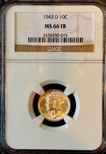 1943 D Mercury Dime NGC MS66FB - Picture 1 of 4