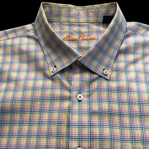 Alan Flusser Rainbow Gingham 100% Cotton Long Sleeve Button-down Men XXL #076 - Picture 1 of 9