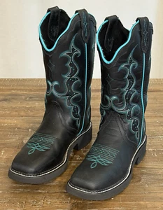 JUSTIN Gypsy Square Toe Western Boots Womens 7 Black Crazy Horse Cowhide - Picture 1 of 14