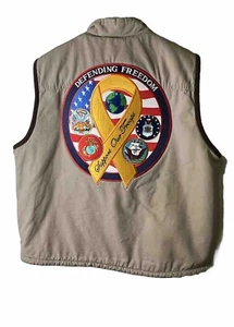 Vintage Wrangler Military Vest Large Sherpa Lined Support Troops POW MIA Patch - Picture 1 of 14