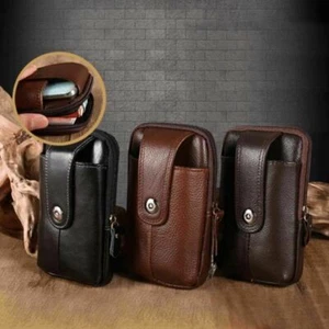 Men's Genuine Leather Phone Holder Waist Belt Wallet Running Pouch Holster Case - Picture 1 of 14