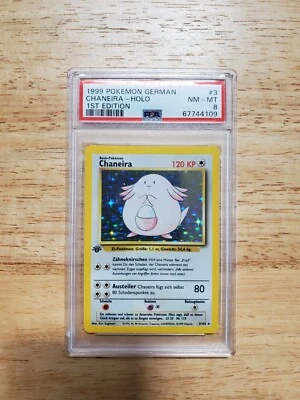 Pokemon PSA 8 NM-MT 1999 Chansey Chaneira 1st Edition Base Set German Holo Card - Image 1 of 2