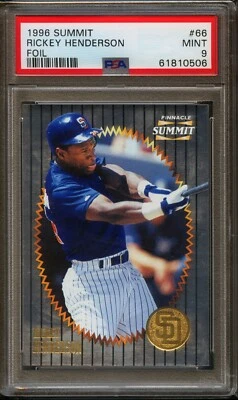 RICKEY HENDERSON 1996 PINNACLE SUMMIT #66 SILVER FOIL PSA 9 MINT HOF LOW POP 3! - Image 1 of 3