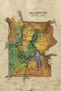 Yellowstone 1949 Map Art Print Poster Vintage Artwork Wall Home Decor & Gift - Picture 1 of 7