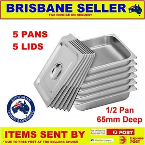 5 x GN PANS BAIN MARIE WITH LIDS 1/2 SIZE 65mm DEEP STAINLESS STEEL BRAND NEW - Picture 1 of 6