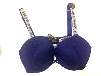 Sutiã Victoria's Secret Bombshell Shine Strap Push-up Night Ocean Blue Renda Novo com etiquetas - Imagem 1 de 3
