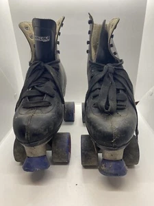 Vintage Chicago Roller Skates Mens Size 10 Black Lace Up Blue Wheels - Picture 1 of 9