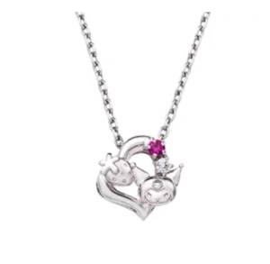 Herz Halskette Anhänger Sanrio KUROMI Silber Weißklee Größe 40cm B×H 10,7x9mm - Bild 1 von 6