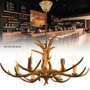 6-Lights Rustic Deer Horn Antler Chandelier Pendant Light Ceiling Lamp Fixture - Picture 1 of 11